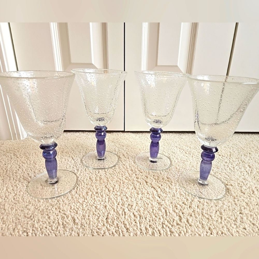 4 Pottery Barn Palazzo Goblet Blue Stem Glasses 8.25"